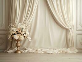 AI generated Luxury wedding ceremony interior wall background and copy space photo