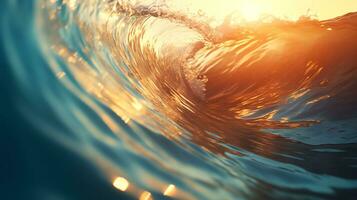 AI generated Close up inside of abstract wave breaking in the sunset or sunrise background natural light photo