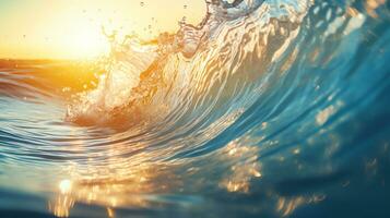 AI generated Close up inside of abstract wave breaking in the sunset or sunrise background natural light photo