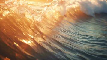 AI generated Close up inside of abstract wave breaking in the sunset or sunrise background natural light photo