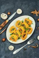 Pumpkin rolls with mushrooms photo