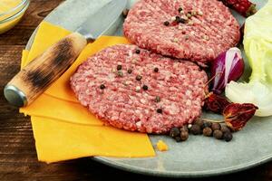 Raw cutlet of minced meat photo