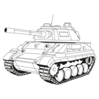 Main battle tank Doodle. Coloring Page. Armored fighting vehicle. Special military transport. Detailed PNG illustration.