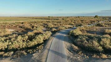 aéreo ver de un suciedad la carretera en el medio de un Desierto video