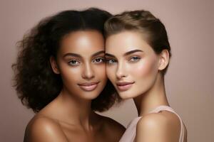 AI generated Portrait of two multiracial women bonding . AI Generated photo