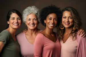 AI generated Group of multiracial females having fun against a brown background. AI Generated photo