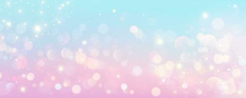 Bokeh sky background. Light pink pastel galaxy abstract wallpaper with glitter stars. Fantasy space with sparkles. Vector