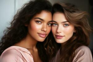 AI generated Portrait of two multiracial women bonding . AI Generated photo
