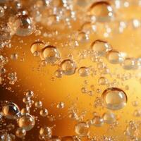 AI generated Champagne fizz bubbles soars over a golden background. AI Generated photo