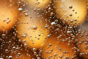 AI generated Champagne fizz bubbles soars over a golden background. AI Generated photo