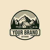 vintage adventure outdoor badge. Camping emblem logo with mountain and tree illustration vector