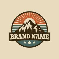 vintage adventure outdoor badge. Camping emblem logo with mountain and tree illustration vector