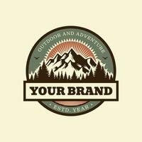 vintage adventure outdoor badge. Camping emblem logo with mountain and tree illustration vector