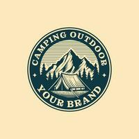 vintage adventure outdoor badge. Camping emblem logo with mountain and tree illustration vector