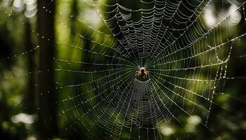 ai generado un araña web en el bosque foto