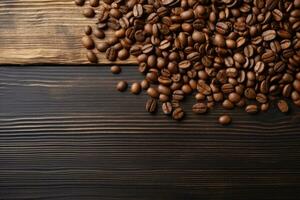 AI generated Fresh coffee beans on wood. AI Generated photo