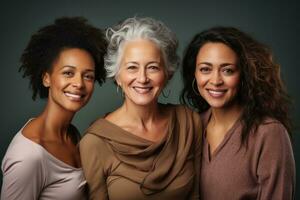 AI generated Group of multiracial females having fun against a brown background. AI Generated photo