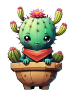 AI generated Cute cactus cartoon character isolated on transparent background illustration png