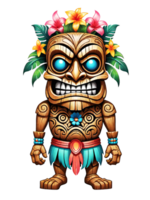 ai generado tiki máscara dibujos animados personaje con flores y hojas en transparente antecedentes png