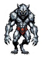 AI generated Wolfman mascot cartoon with costume llustration on transparent background png