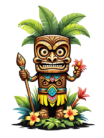 AI generated Tiki wooden tribal mascot cartoon character ethnic ornaments design on transparent background png