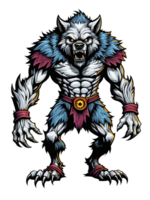 AI generated Wolfman cartoon character design llustration on transparent background png