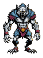 ai genererad wolfman tecknad serie karaktär design llustration på transparent bakgrund png