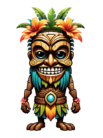 AI generated Tiki wooden tribal mascot cartoon character ethnic ornaments design on transparent background png