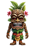 AI generated Tiki wooden tribal mascot cartoon character hawaiian ornaments on transparent background illustration png