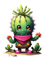 ai generiert süß Kaktus Karikatur Charakter isoliert auf transparent Hintergrund Illustration png