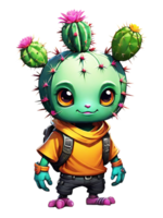 AI generated Cactus cartoon character with flowers illustration on transparent background png