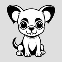 Cute dog vector black and white cartoon character design collection. White background. Pets, Animals.