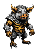 AI generated Wild boar mascot with armor costume design illustration on transparent background png