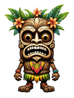 AI generated Tiki wooden tribal mascot cartoon character ethnic ornaments design on transparent background png