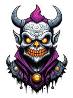 AI generated Gothic skull head with horns cartoon style illustration on transparent background png