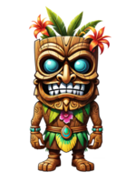 AI generated Tiki wooden tribal mascot cartoon character ethnic ornaments design on transparent background png