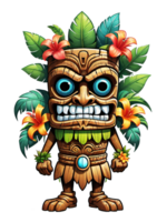 AI generated Tiki mask cartoon character with flowers and leaves on transparent background png