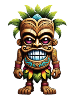 AI generated Tiki wooden tribal mascot cartoon character hawaiian ornaments on transparent background illustration png