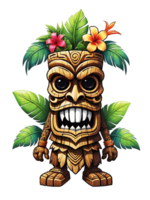 AI generated Tiki wooden tribal mascot cartoon character ethnic ornaments design on transparent background png