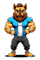 AI generated Cartoon illustration of a bulldog in sportswear  fitness and body building on transparent background png