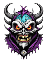 AI generated Gothic skull head with horns cartoon style illustration on transparent background png