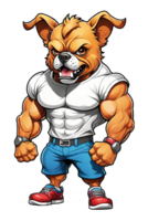 ai generato cartone animato illustrazione di un' bulldog nel abbigliamento sportivo fitness e corpo edificio su trasparente sfondo png