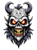 AI generated Gothic skull head with horns cartoon style illustration on transparent background png