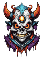 AI generated Gothic skull head with horns cartoon style illustration on transparent background png
