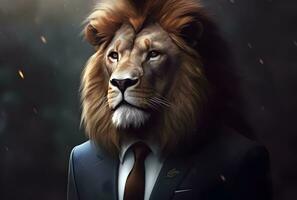 AI generated a lion wearing a suit looks cool photo