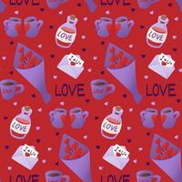 Elegant gifts on Valentines day. Seamless pattern on red background. Trendy print design for textile, wrapping, paper, wallpaper, background vector