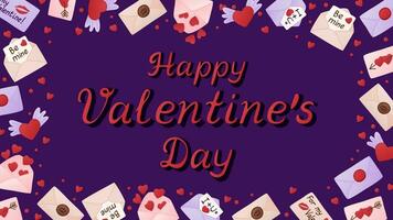 Horizontal St Valentines greeting banner or card. Handwriting lettering for valentines day with frame made of love letters and envelopes. Greeting card or background. vector