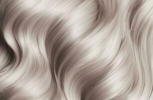 AI generated Blond hair close-up as a background. Women's long blonde hair. Beautifully styled wavy shiny curls. Hair coloring. Hairdressing procedures, extension. White hair photo