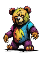 ai gerado Urso desenho animado com gotejamento pintura em transparente fundo png