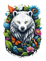 AI generated Fox head with flowers and leaves on transparent background png